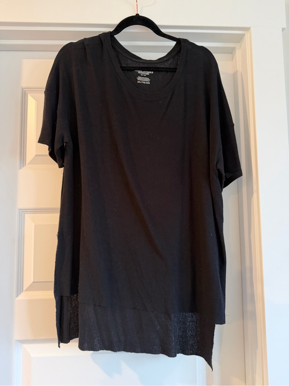 Black Women's Short Sleeve Ribbed Top - American Eagle